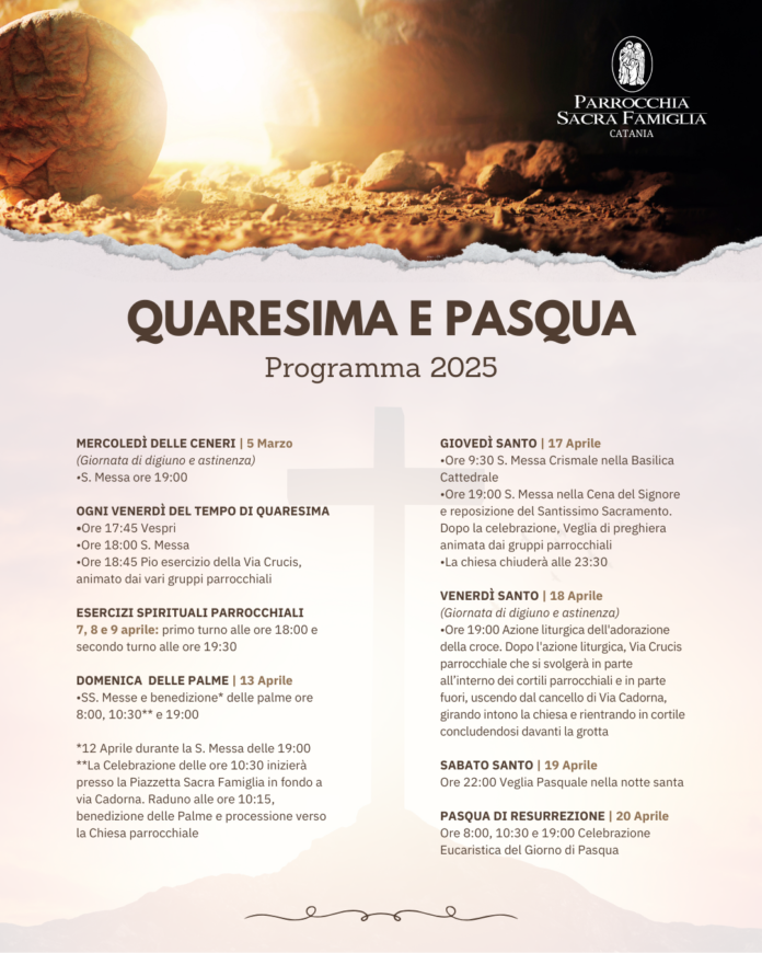 Programma di Quaresima e Pasqua 2025